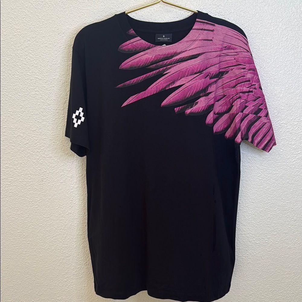 Marcelo Burlon Black Tee with Pink Wing Design
